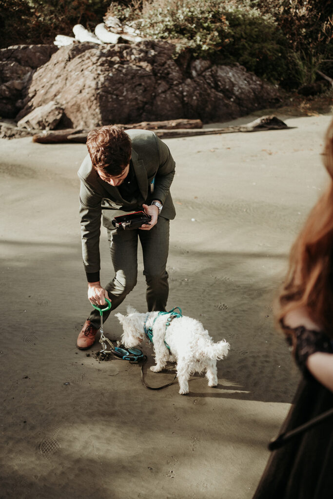 couple posing for their elopement photos in tofino vancouver island