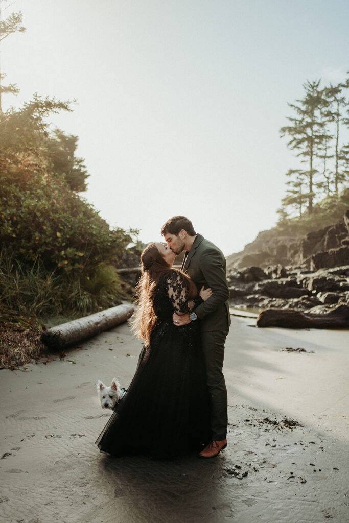 couple posing for photos in tofino vancouver island