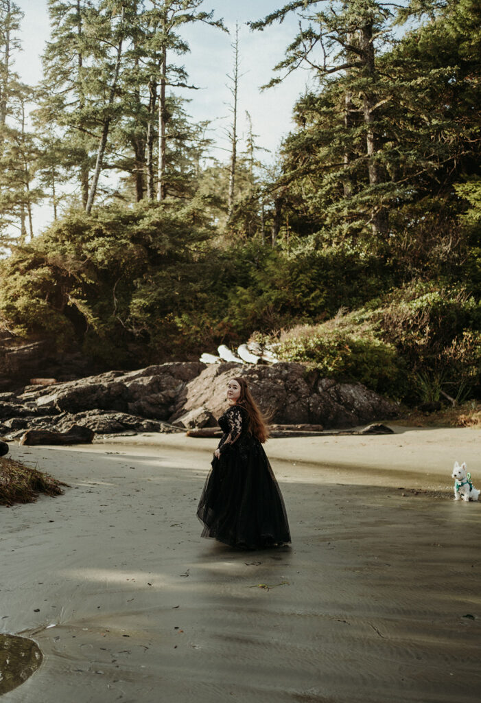 couple posing for their elopement photos in tofino vancouver island