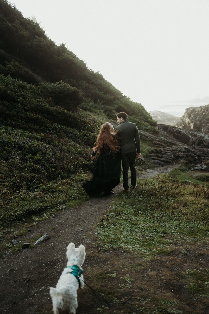 couple posing for their elopement photos in tofino vancouver island