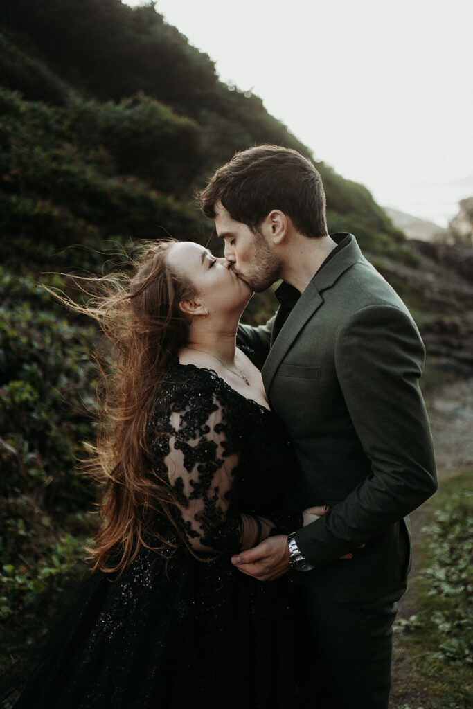 couple posing for photos in tofino vancouver island