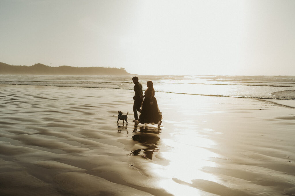 couple posing for their elopement photos in tofino vancouver island