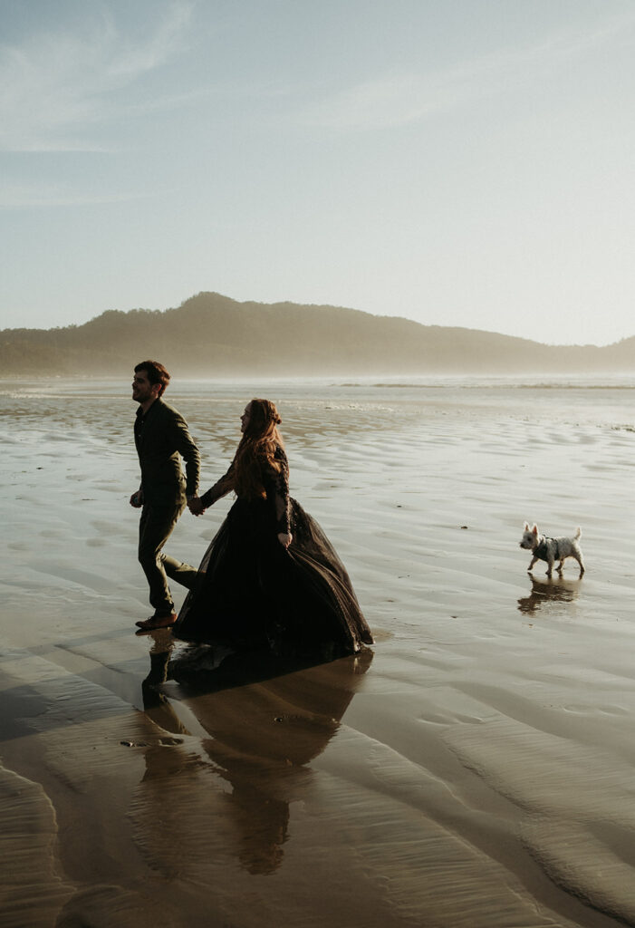 couple posing for their elopement photos in tofino vancouver island