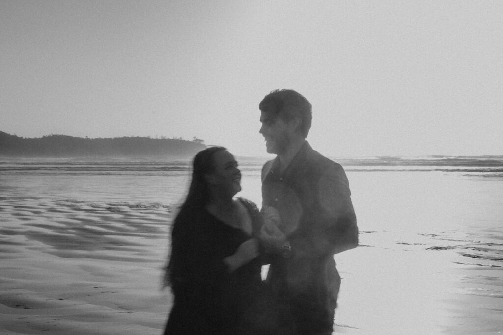 couple posing for their elopement photos in tofino vancouver island