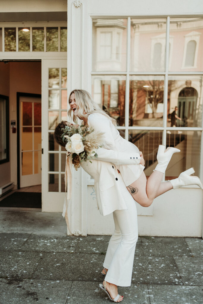 couple posing for their wedding portraits