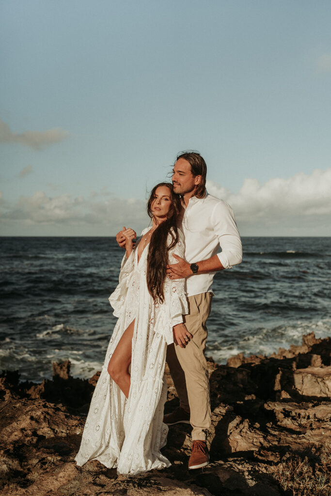 couple posing for their elopement pictures in Barbados