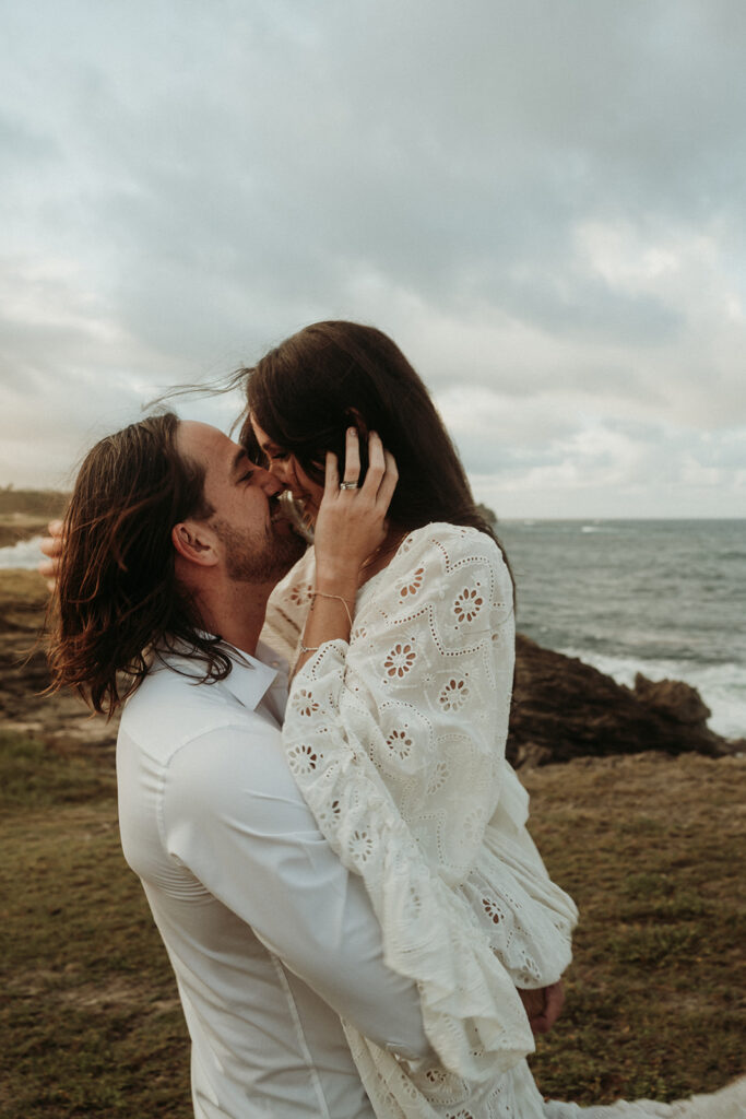 couple posing for their elopement pictures in Barbados