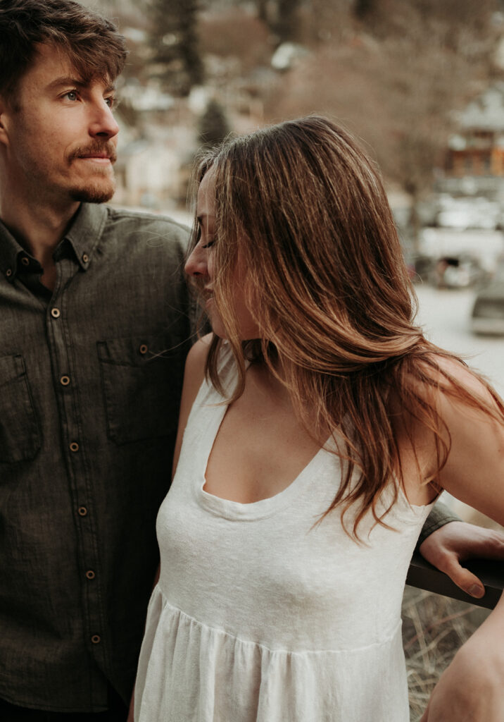 couple outside during intimate at Home Engagement Photos