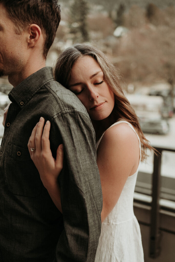 couple outside during intimate at Home Engagement Photos