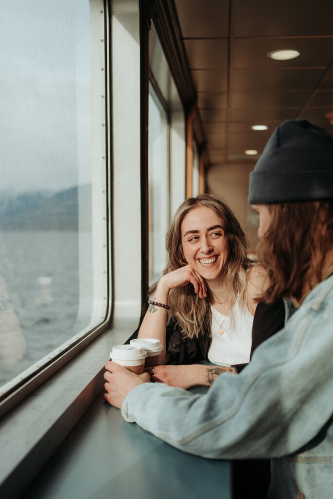 couple doing their engagement photoshoot on BC Ferries 