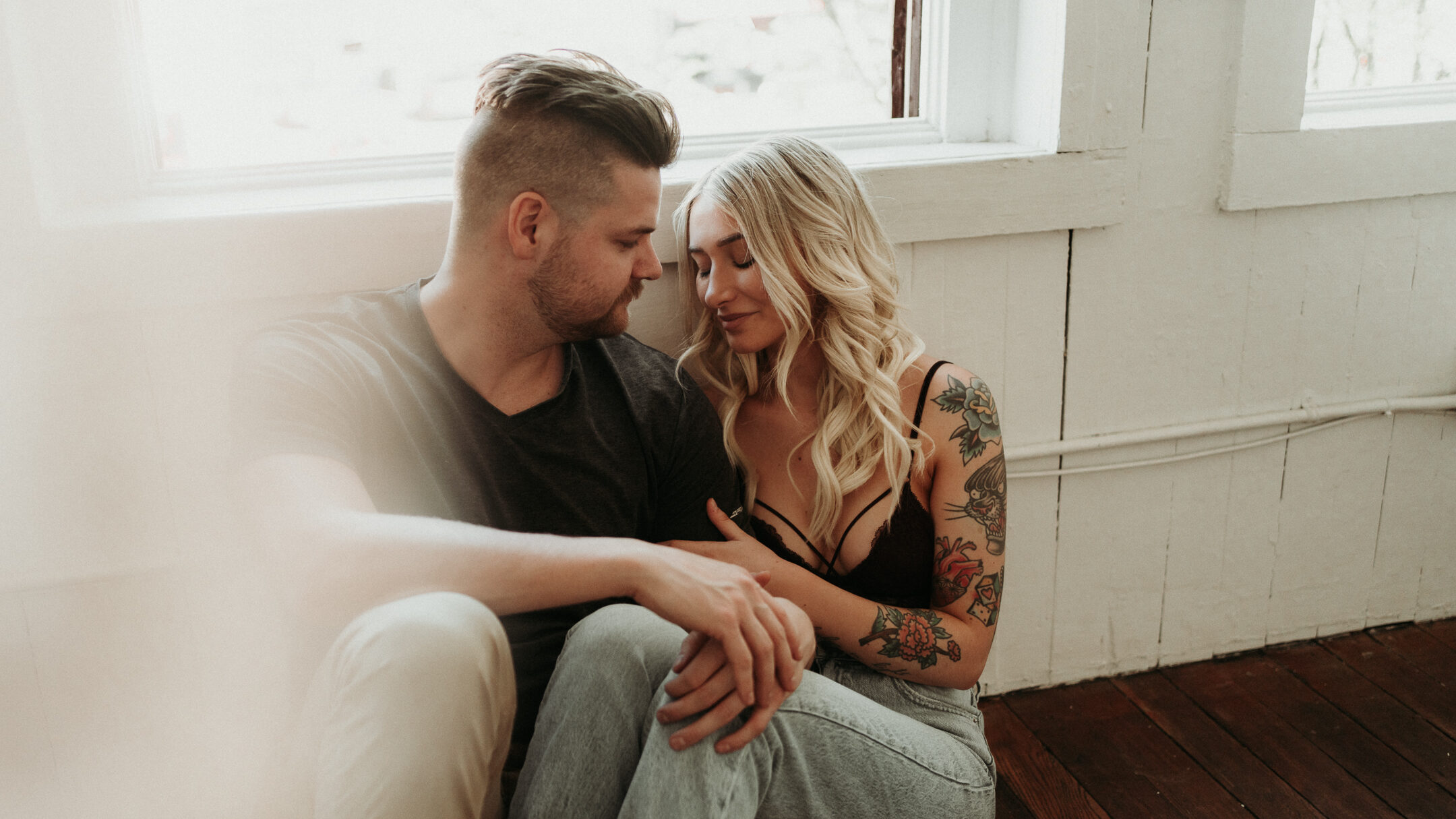 cozy engagement photos at the Rook & Rose Loft in Victoria BC