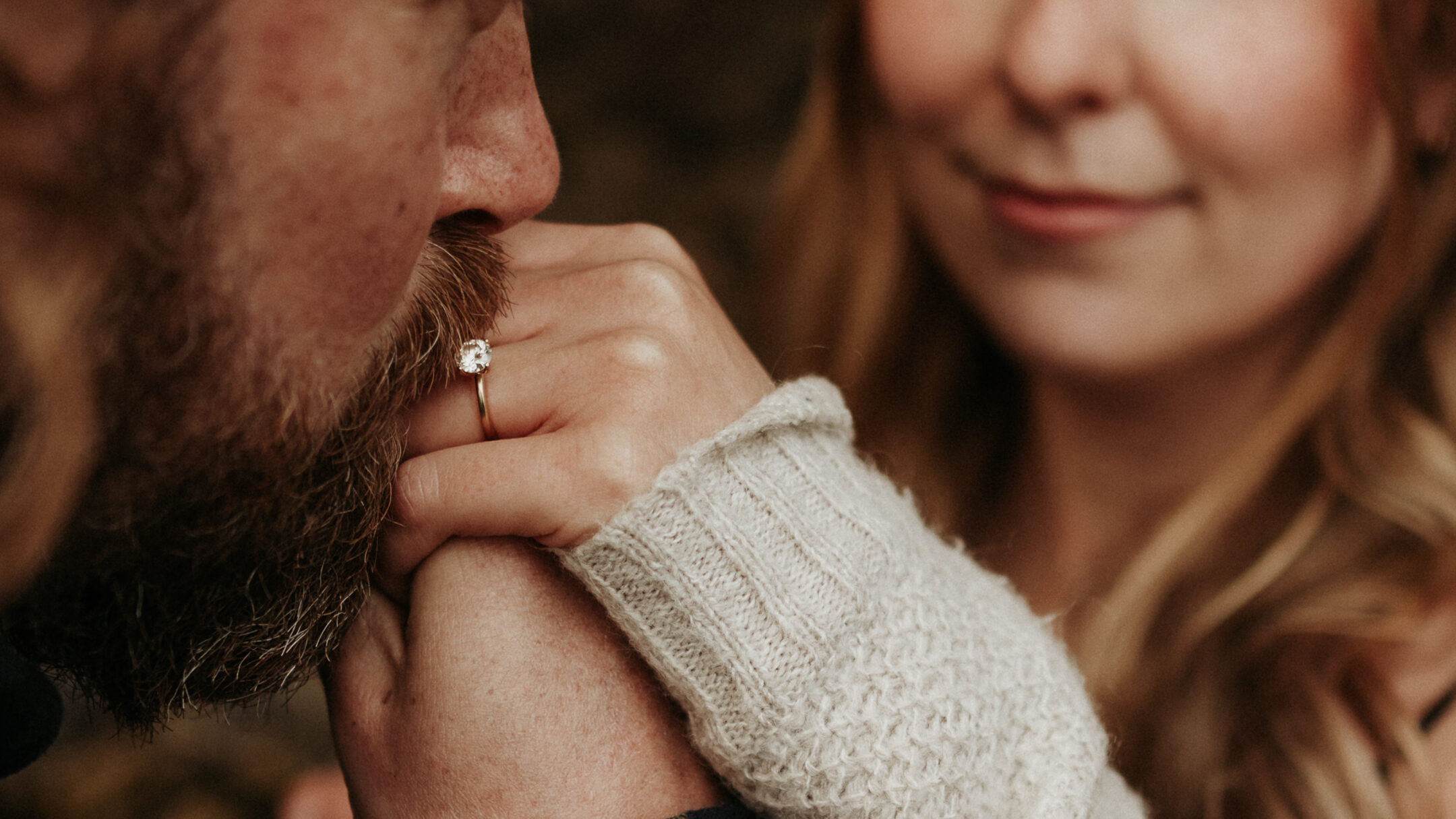 couple posing for their engagement photos on vancouver island