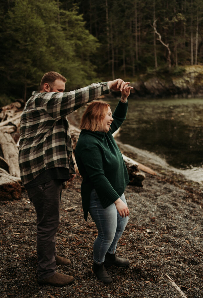 couple posing for engagement photos in Victoria 